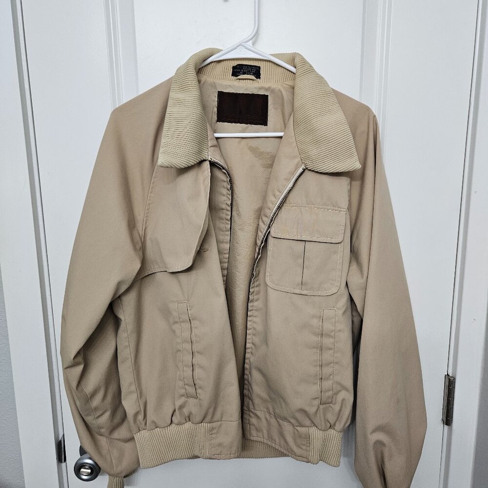 Robert Lewis Lined Vented Jacket Beige Zip Front Long Sleeve Men